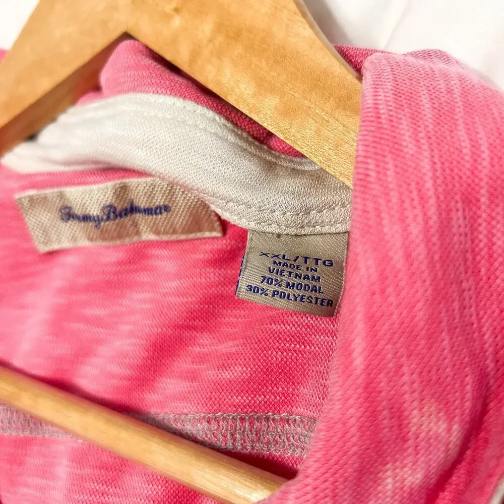Tommy Bahama Pink Short Sleeve Polo Shirt Size XXL Modal Blend Casual